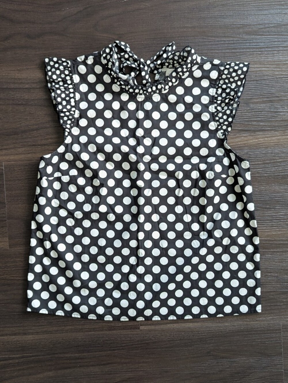 14th & Union Mixed Polka Dot Sleeveless Blouse 100% Cotton Small Petite Ruffle
